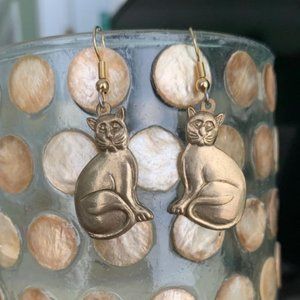 Gold Tone Vintage Cat Earrings Active